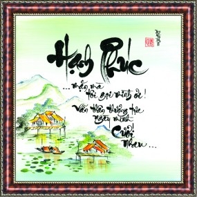 Tranh thư pháp vẽ tay chữ -HẠNH PHÚC-